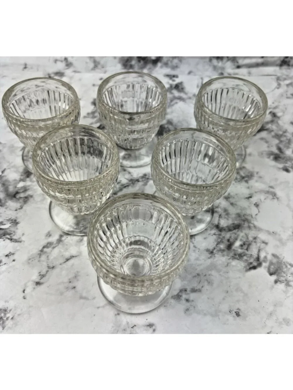 *Jeanette 6 Child’s Pedestal Glass Ice Cream Sundae Cup Egg Codder Vtg 1940-50’s